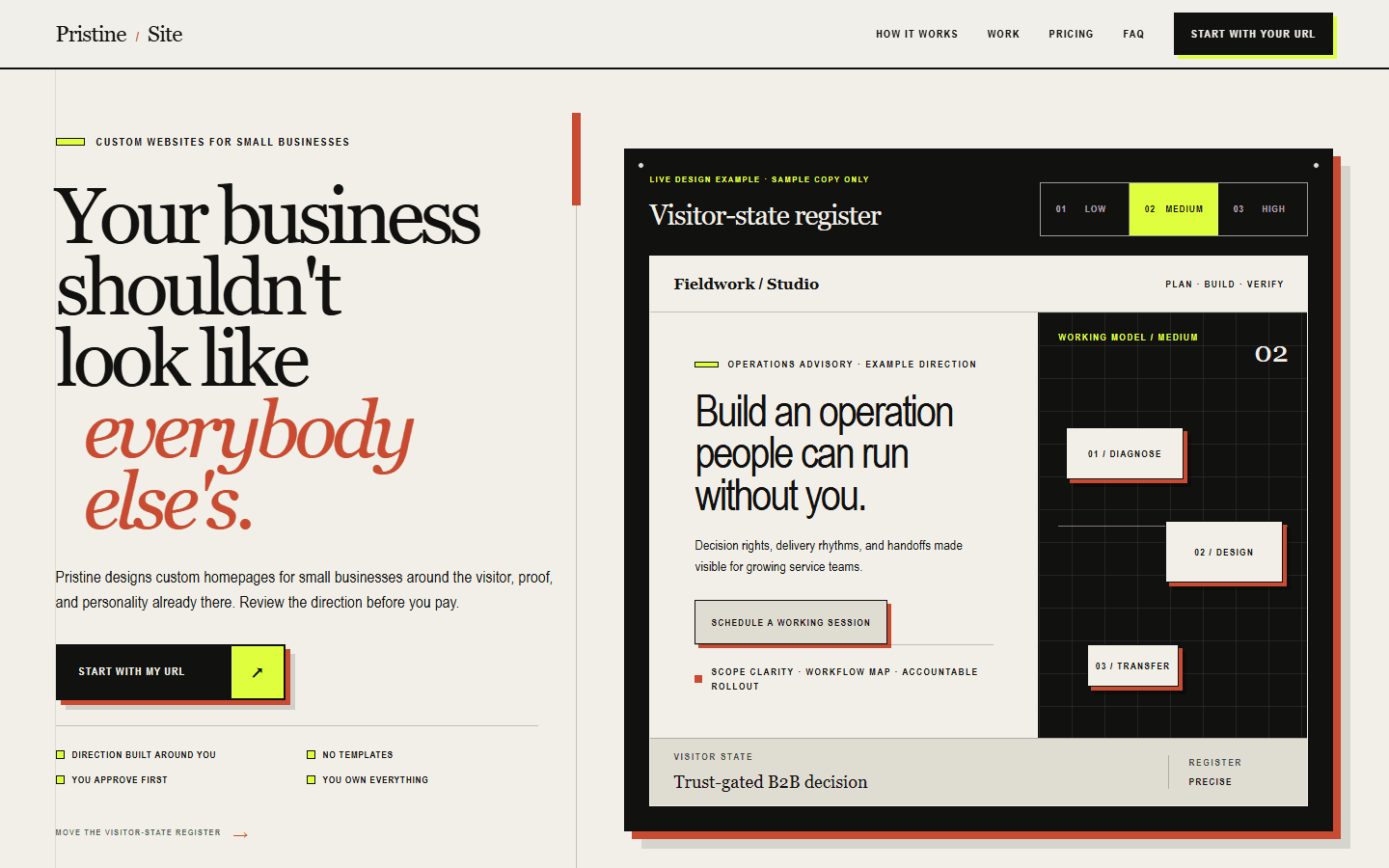 Pristine Site current homepage