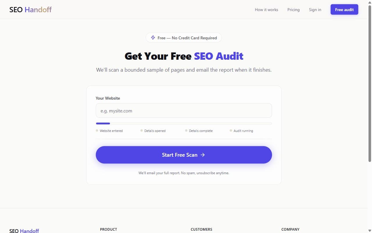 SEO Handoff website audit page
